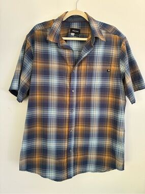 Marmot Men's Short-Sleeve Plaid Button-Up Shirt - Navy & Mustard L